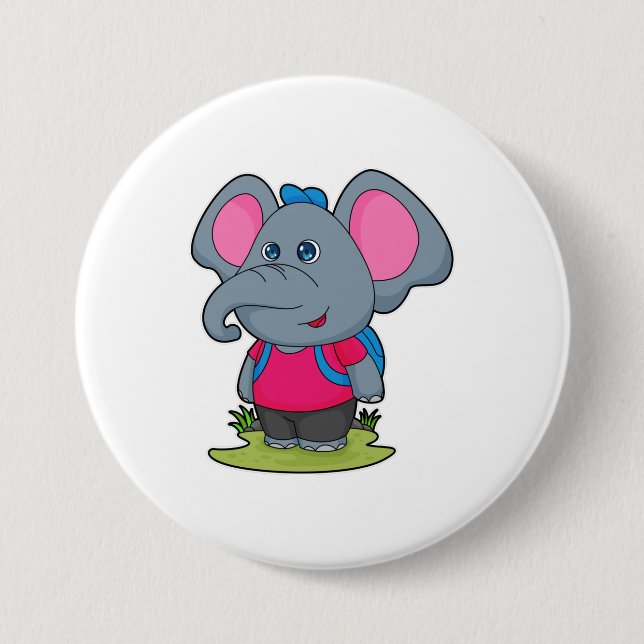 Badge Rond 7,6 Cm Elephant comme randonneur avec sac à dos (Devant)