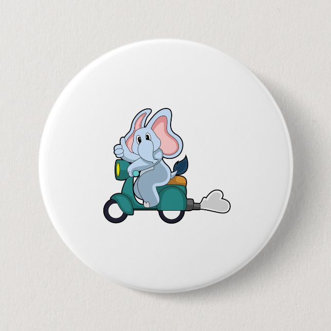 Badge Rond 7,6 Cm Elephant comme vélo avec scooter (Devant)