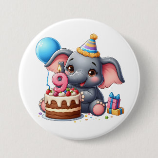 Badge Rond 7,6 Cm Éléphant Mignon 9ème Anniversaire