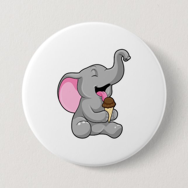 Badge Rond 7,6 Cm Elephant with chocolate gaufre ice cream (Devant)