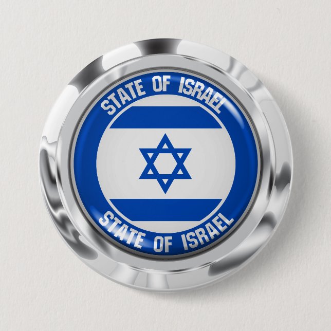 Badge Rond 7,6 Cm Emblème autour d'Israël (Devant)