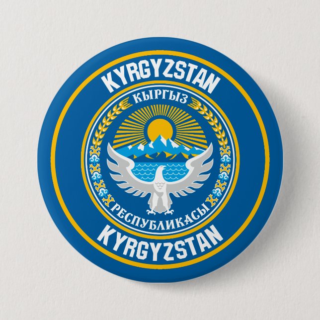 Badge Rond 7,6 Cm Emblème autour du Kirghizistan (Devant)