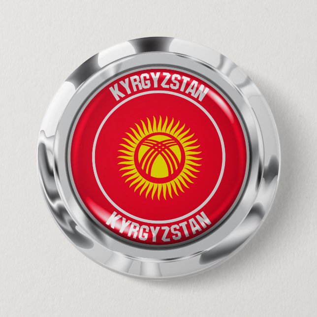 Badge Rond 7,6 Cm Emblème autour du Kirghizistan (Devant)
