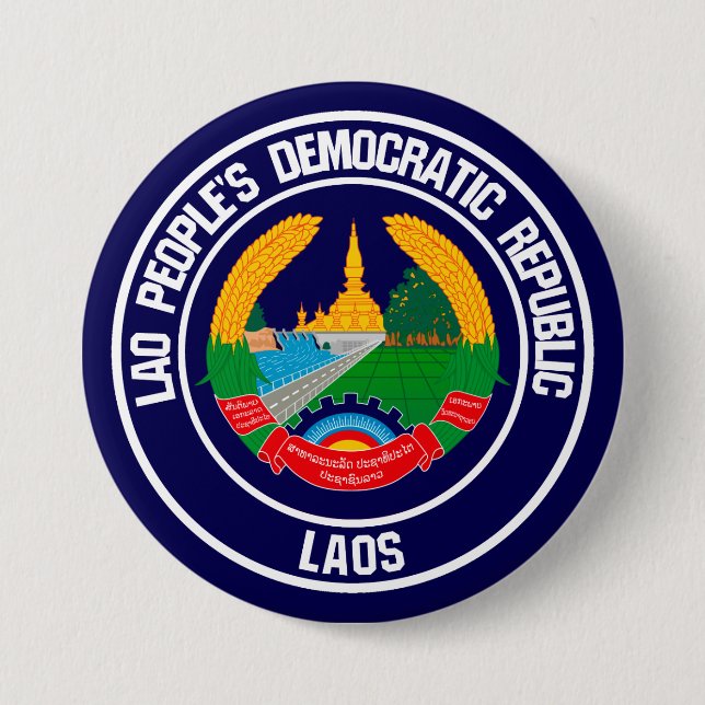 Badge Rond 7,6 Cm Emblème rond du Laos (Devant)
