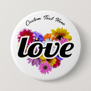 Badge Rond 7,6 Cm En Fleur - Bouton Bouquet floral en forme de coeur