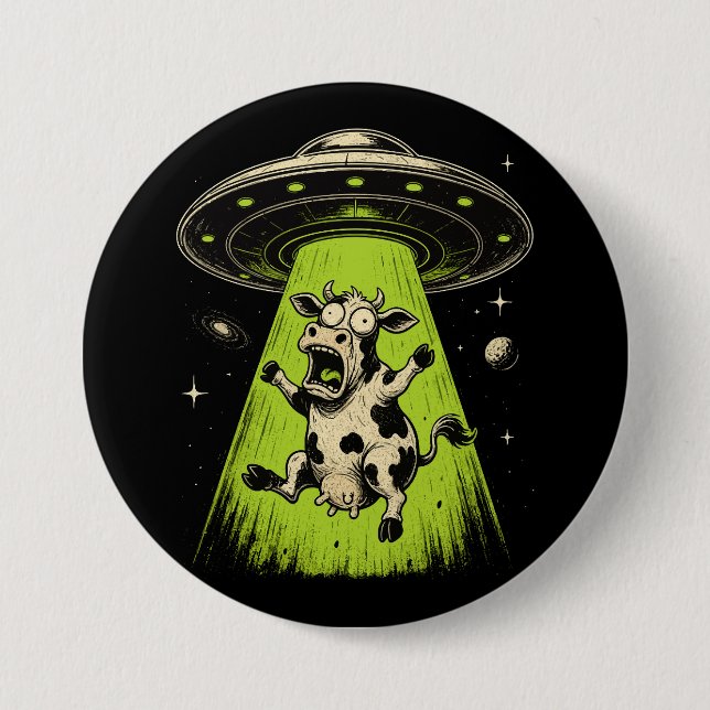 Badge Rond 7,6 Cm Enlèvement de vache extraterrestre Weirdcore Surré (Devant)