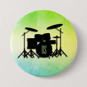 Badge Rond 7,6 Cm Ensemble de tambour monogramme vert
