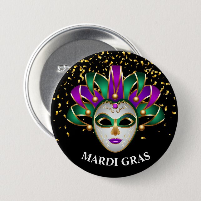 Badge Rond 7,6 Cm Épingle du bouton Mardi Gras (Devant & derrière)