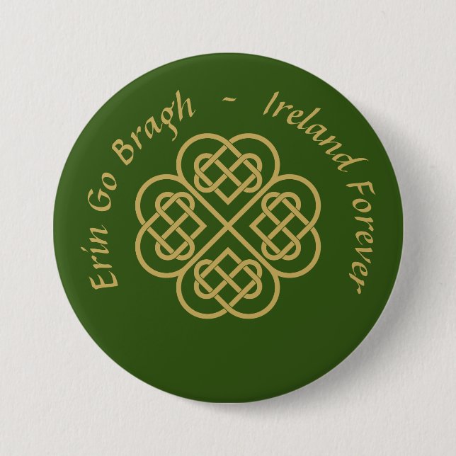 Badge Rond 7,6 Cm Erin Go Bragh Gold Celtic Shamrock (Devant)