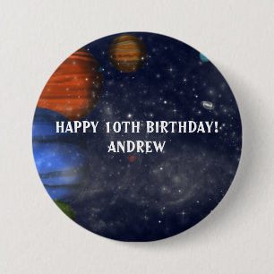 Badge Rond 7,6 Cm Espace extra-atmosphérique avec planètes et galaxi