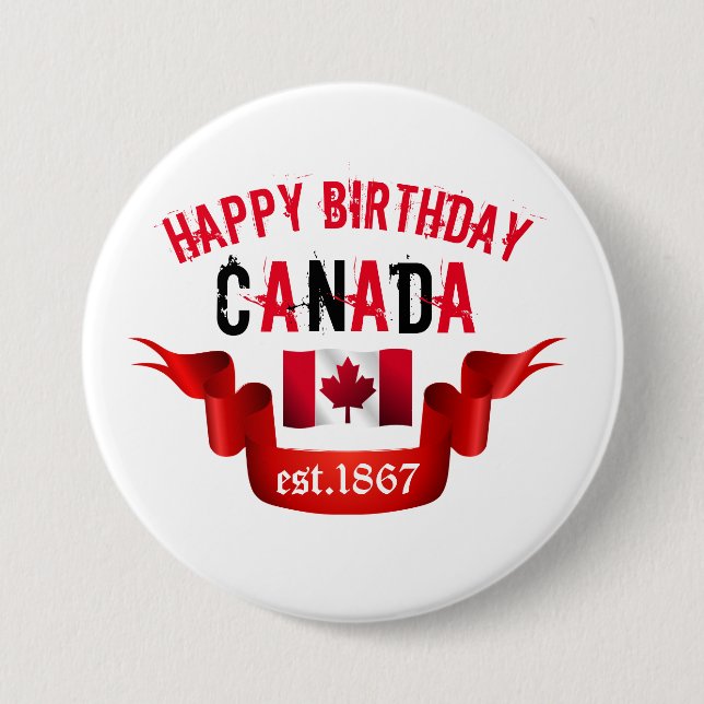 Badge Rond 7,6 Cm Est du Canada de joyeux anniversaire. 1867 - (Devant)