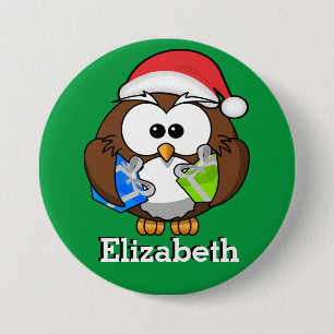 Badge Rond 7,6 Cm Étiquette de nom de bas de Noël de hibou de Pèr