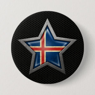 Badge Rond 7,6 Cm Étoile islandaise de drapeau avec l'effet en acie