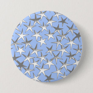 Badge Rond 7,6 Cm étoiles d'argent, sur bleu pâle