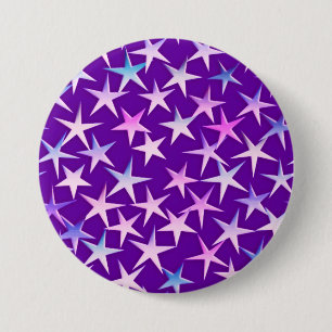 Badge Rond 7,6 Cm étoiles satinées, lavande sur violet