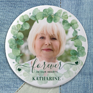 Badge Rond 7,6 Cm Eucalyptus Green Photo Funeral Memorial