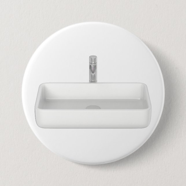 Badge Rond 7,6 Cm Évier moderne blanc avec robinet (Devant)