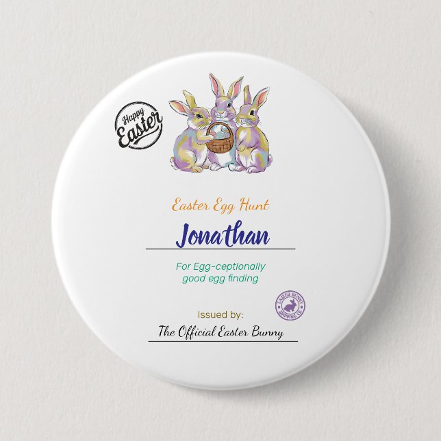 Badge Rond 7,6 Cm Excellence de Pâques personnalisée pour enfants  (Devant)
