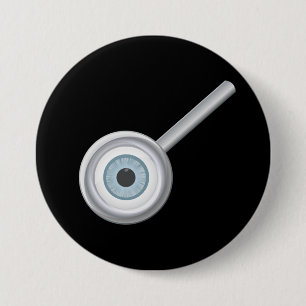 Badge Rond 7,6 Cm Eyeball In Magnifying Glass Button