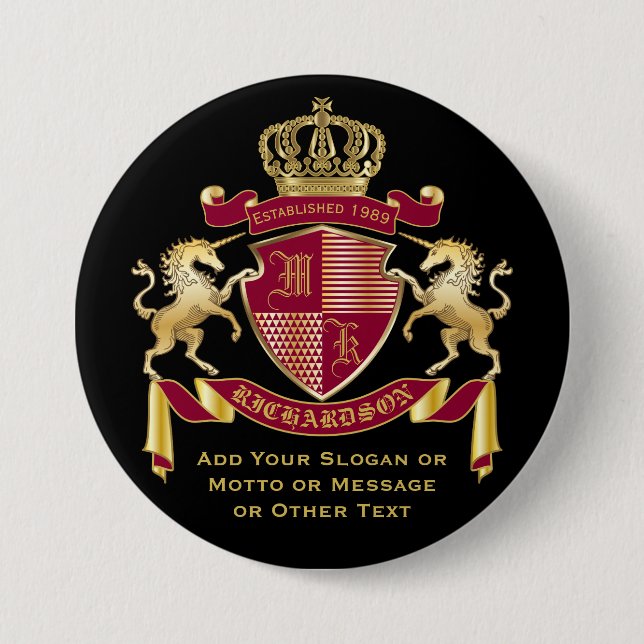 Badge Rond 7,6 Cm Faites votre propre blason Red Gold Unicorn Emblem (Devant)