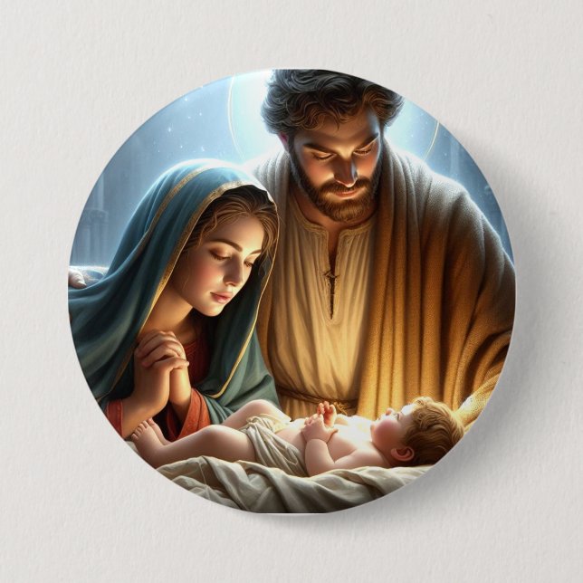 Badge Rond 7,6 Cm Famille de Noël (Devant)