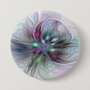 Badge Rond 7,6 Cm Fantaisie Abstraite Moderne Fleur Fractale Colorée