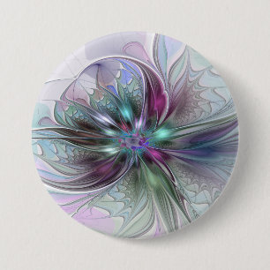 Badge Rond 7,6 Cm Fantaisie Abstraite Moderne Fleur Fractale Colorée