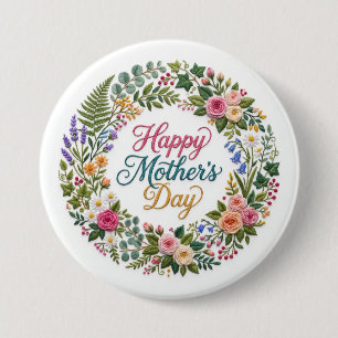Badge Rond 7,6 Cm Fausse broderie florale Joyeuse fête des mères