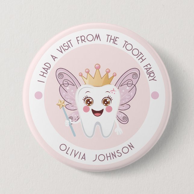 Badge Rond 7,6 Cm Fée à dents roses (Devant)