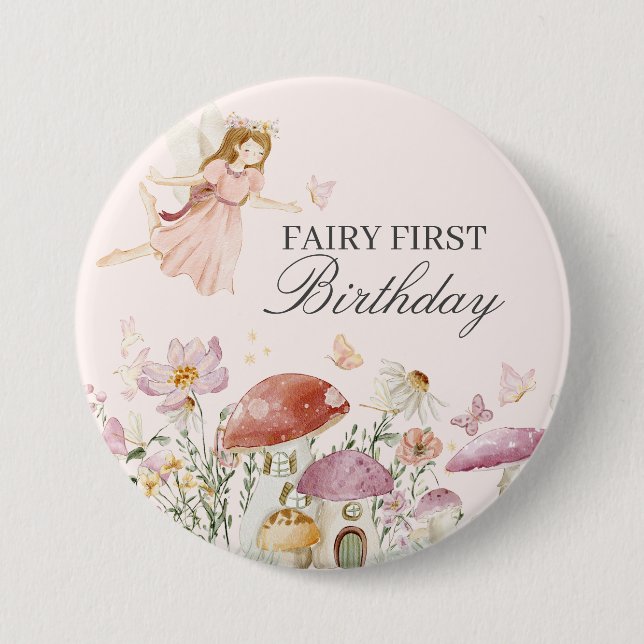 Badge Rond 7,6 Cm Fée Premier Anniversaire Fête Dessert Faveur (Devant)