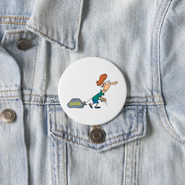 Badge Rond 7,6 Cm Femme drôle transportant des bagages émotionnels (Créateur téléchargé)