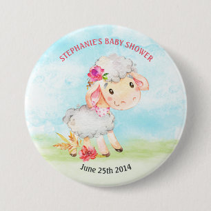 Badge Rond 7,6 Cm Ferme de Baby shower de mouton de fille d'aquarell