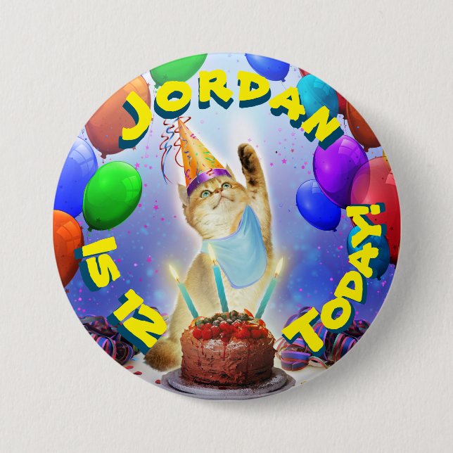 Badge Rond 7,6 Cm Festif d'or mignon Anniversaire Kitty (Devant)