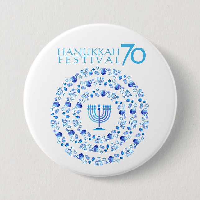 Badge Rond 7,6 Cm Festival des lumières d'Hanoukka 70e anniversaire (Devant)