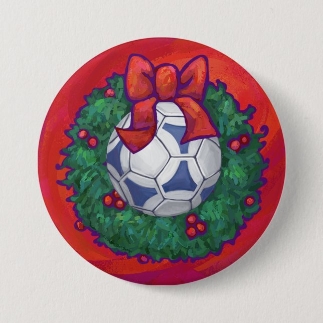 Badge Rond 7,6 Cm Festive Futbal en couronne rouge (Devant)