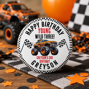 Badge Rond 7,6 Cm Fête d'anniversaire de camions monstres pour enfan