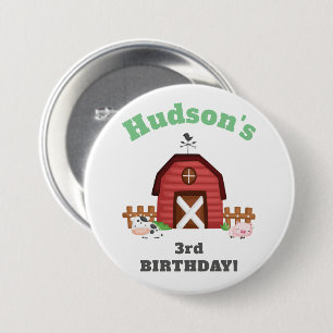 Badge Rond 7,6 Cm Fête d'anniversaire des animaux de ferme Barnyard