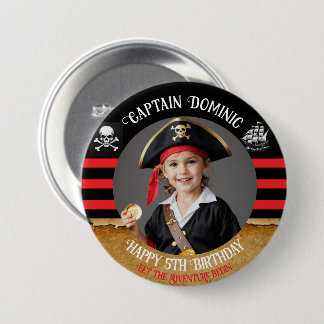 Badge Rond 7,6 Cm Fête d'anniversaire pirate avec photo et texte per