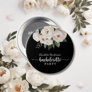 Badge Rond 7,6 Cm Fête de Bachelorette Fleurie Noir Et Blanc