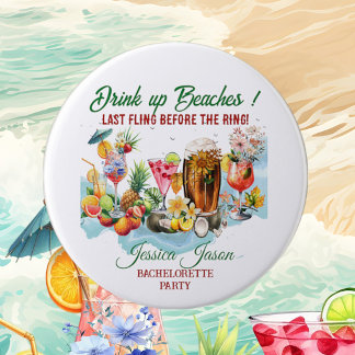 Badge Rond 7,6 Cm Fête de Fiançailles Tropicale Plage Cocktails Frui