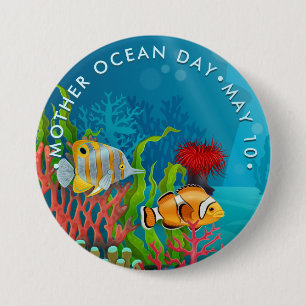 Badge Rond 7,6 Cm Fête de la Mère, barrière de corail et poissons