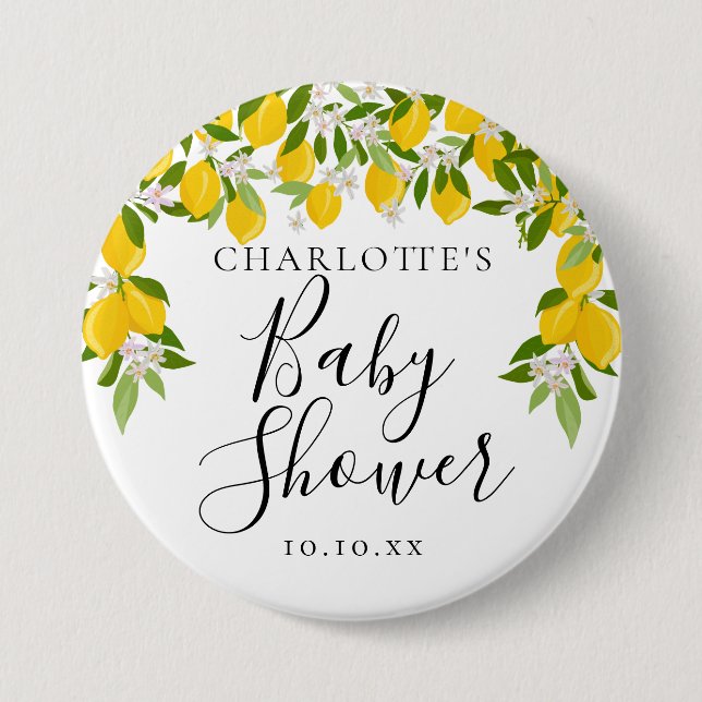 Badge Rond 7,6 Cm Fête de Naissance Bébé Fleur de Citron (Devant)