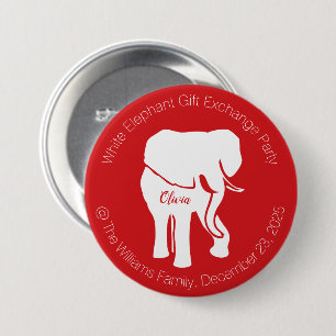 Badge Rond 7,6 Cm Fête d'échange cadeau Eléphant blanc ou votre text