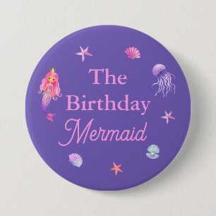 Badge Rond 7,6 Cm Fête des sirènes d'anniversaire