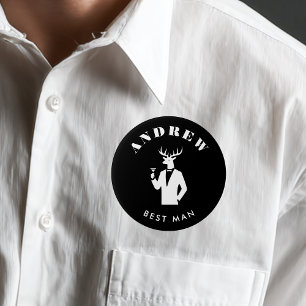 Badge Rond 7,6 Cm Fête Stag moderne Black Bachelor Party Nom personn