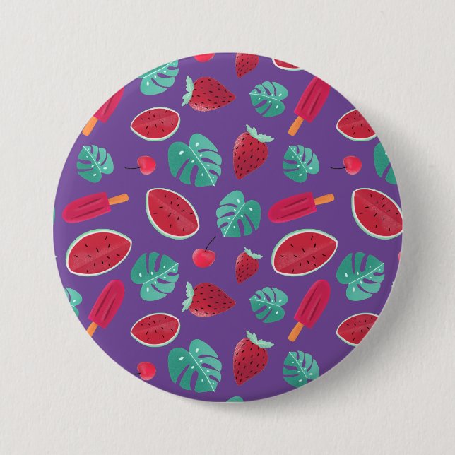 Badge Rond 7,6 Cm Feuilles de pavot, cerise, fraise et pastèque (Devant)