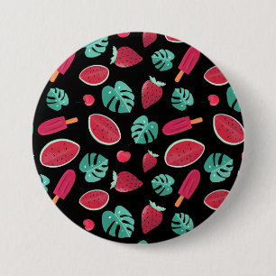 Badge Rond 7,6 Cm Feuilles de pavot, cerise, fraise et pastèque