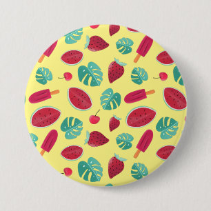 Badge Rond 7,6 Cm Feuilles de poissonnerie, cerise, fraise et pastè