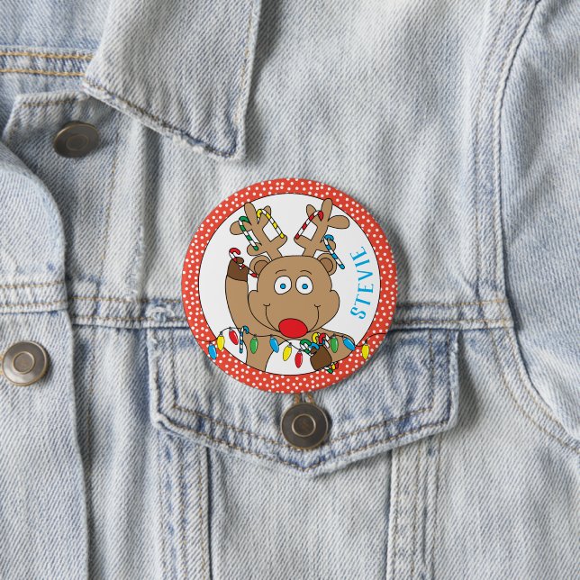 Badge Rond 7,6 Cm Feux de rennes de Noël (En situation)