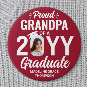 Badge Rond 7,6 Cm Fier Grand-père Diplômé Photo Moderne Rouge et Bla